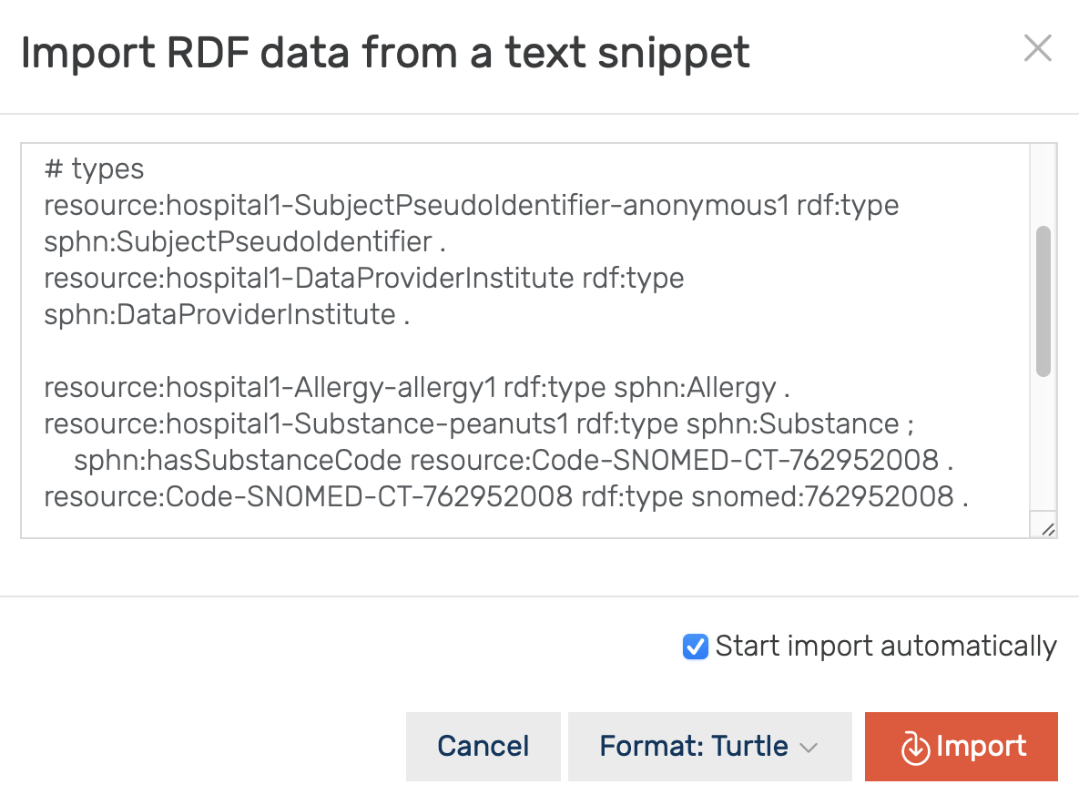 This shows the import from a text snippet